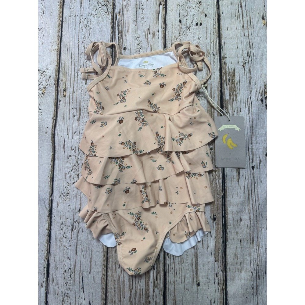 Konges Slojd One Piece Swimsuit Peach Floral Ruffle Girls 2Y UPF 50+ NWT